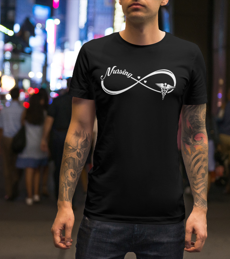 Nursing Infinity Symbol With Caduceus And Hearts T-Shirt