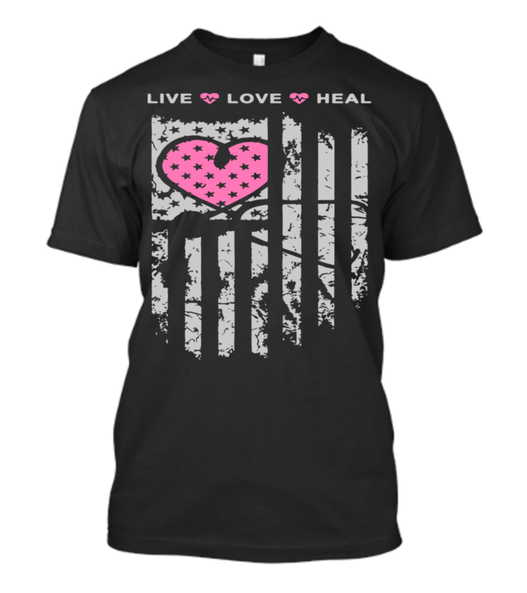 Live Love Heal Nurse Heart Pink Star Flag America T-Shirt