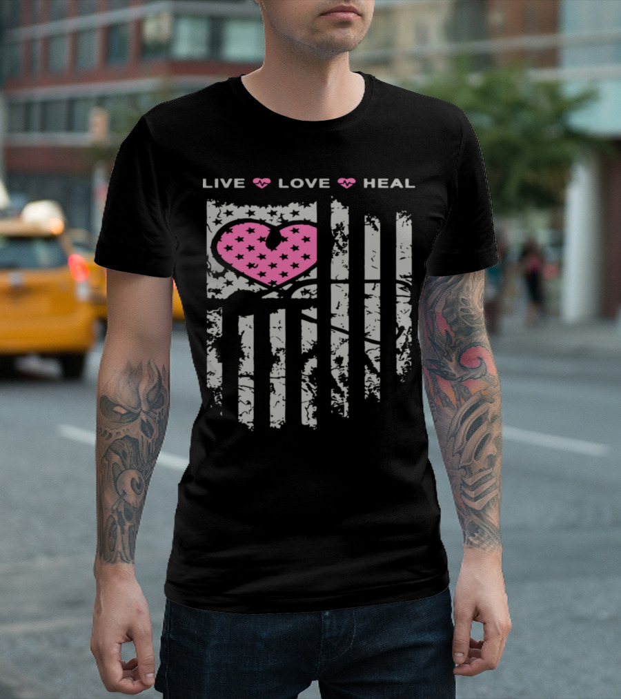 Live Love Heal Nurse Heart Pink Star Flag America T-Shirt