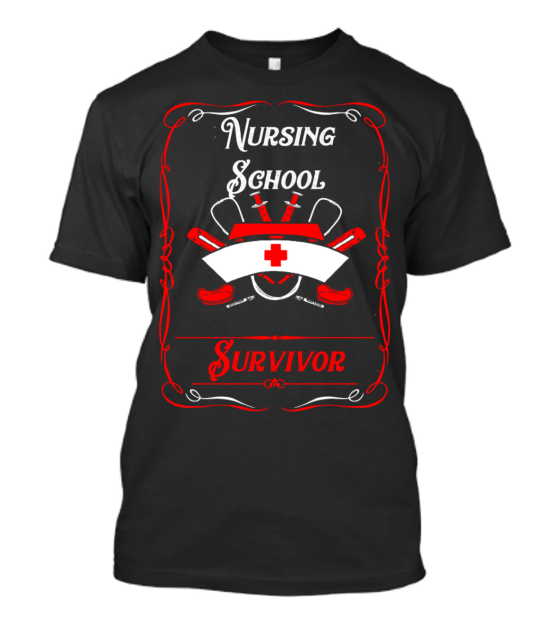 Nursing School Survivor Nurse Hat Stethoscope Cross T-Shirt