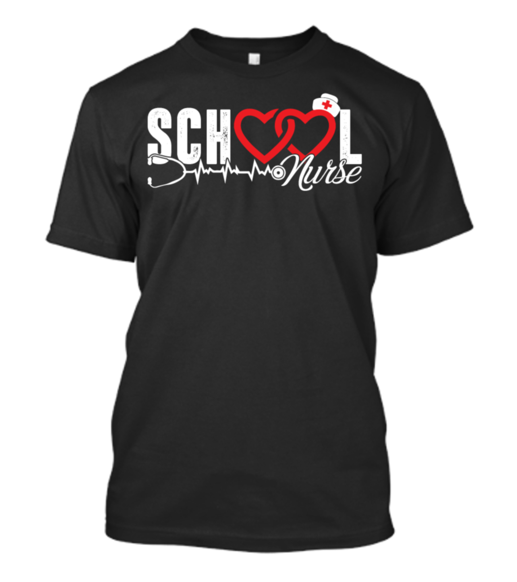 School Nurse Love Heartbeat Stethoscope Cap T-Shirt