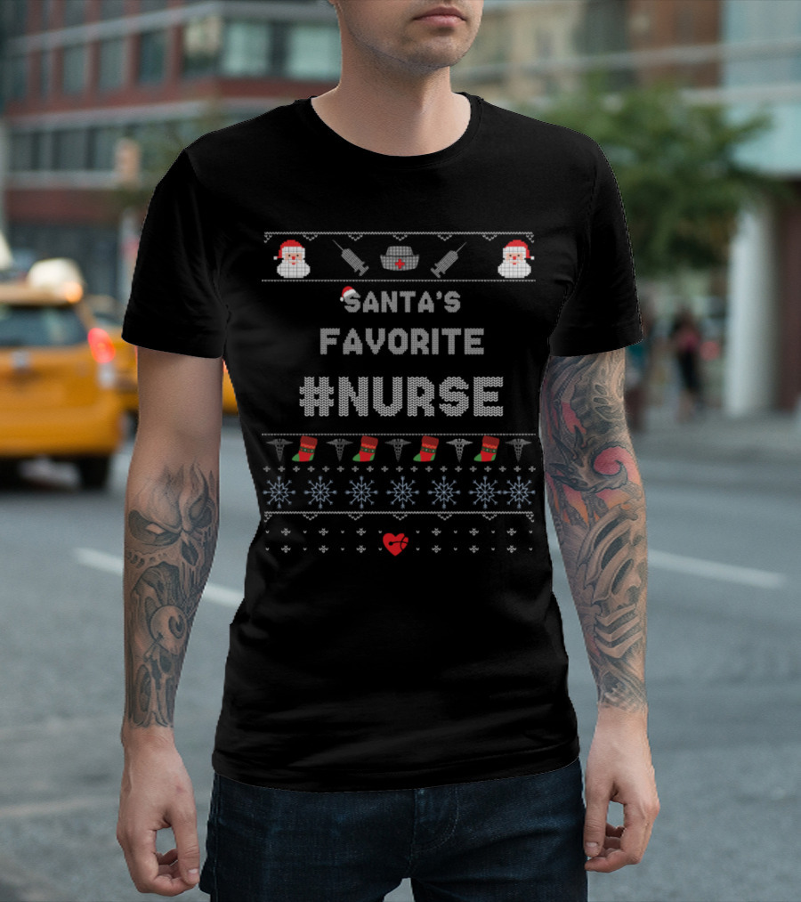 Santa's Favorite Nurse Ugly Christmas T-Shirt