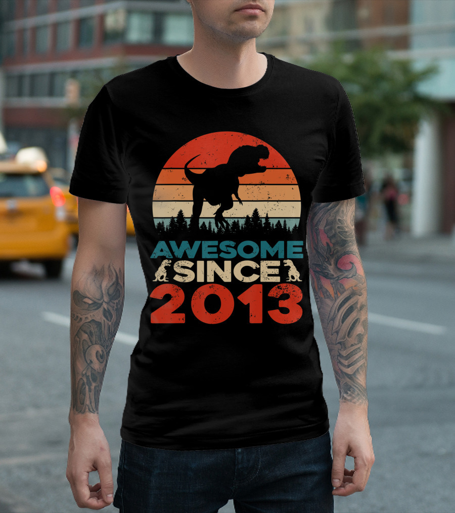 Awesome Since 2013 Dinosaur Rex Birthday Boy 8 Year Old T-Shirt