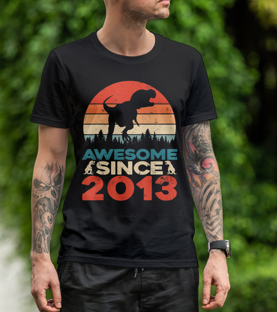 Awesome Since 2013 Dinosaur Rex Birthday Boy 8 Year Old T-Shirt