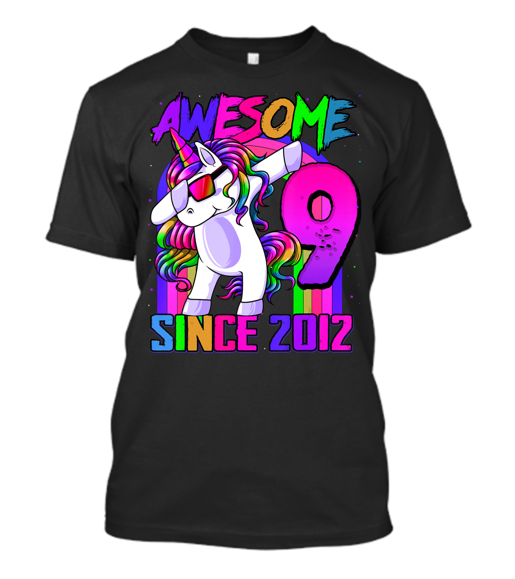 AWESOME 9 Year Old Unicorn Dabbing Since 2012 Birthday Party T-Shirt