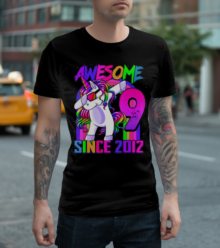 AWESOME 9 Year Old Unicorn Dabbing Since 2012 Birthday Party T-Shirt