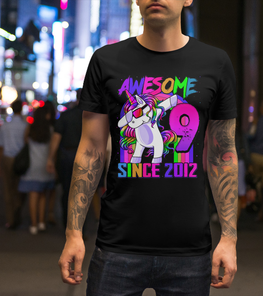 AWESOME 9 Year Old Unicorn Dabbing Since 2012 Birthday Party T-Shirt