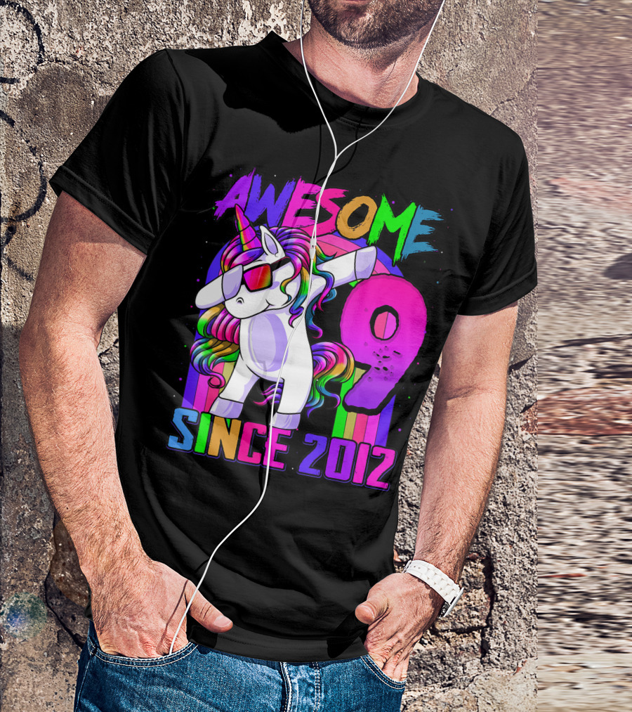 AWESOME 9 Year Old Unicorn Dabbing Since 2012 Birthday Party T-Shirt