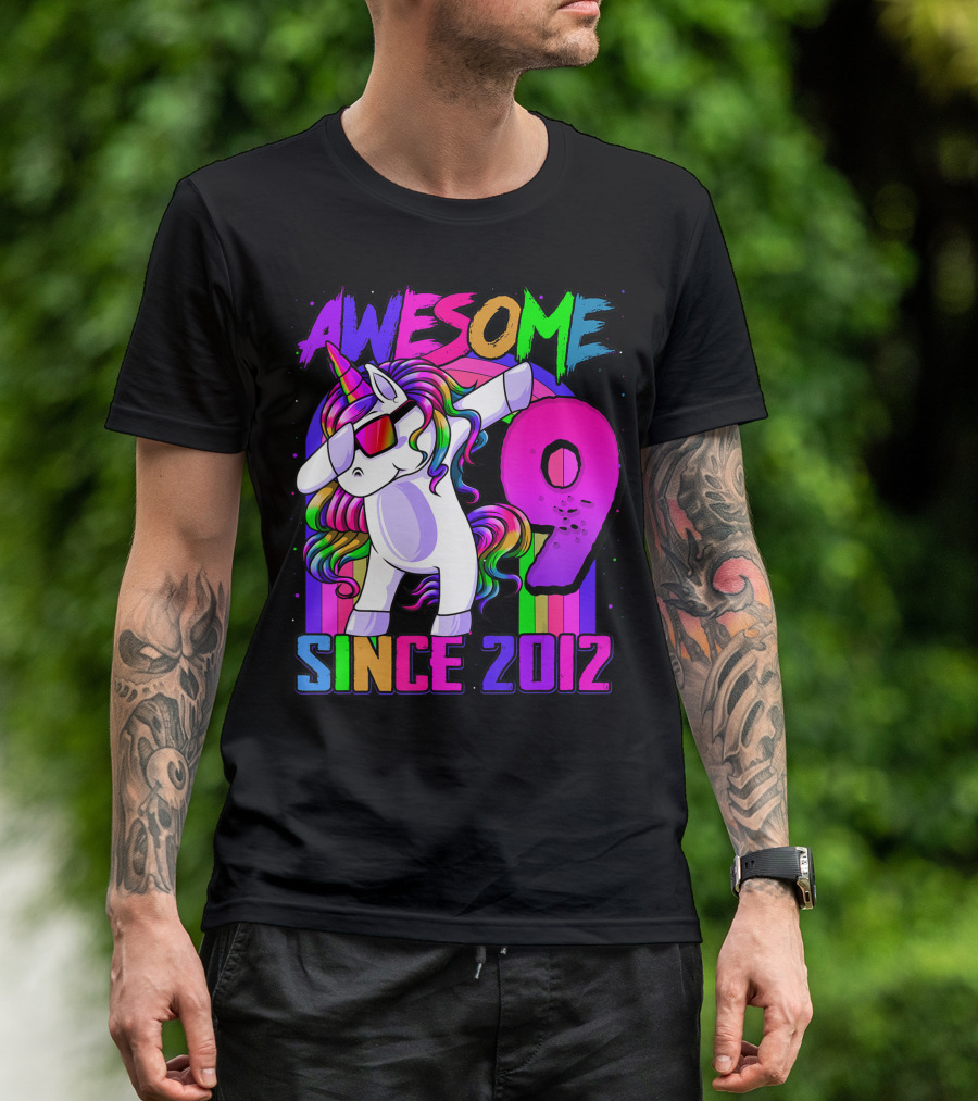 AWESOME 9 Year Old Unicorn Dabbing Since 2012 Birthday Party T-Shirt