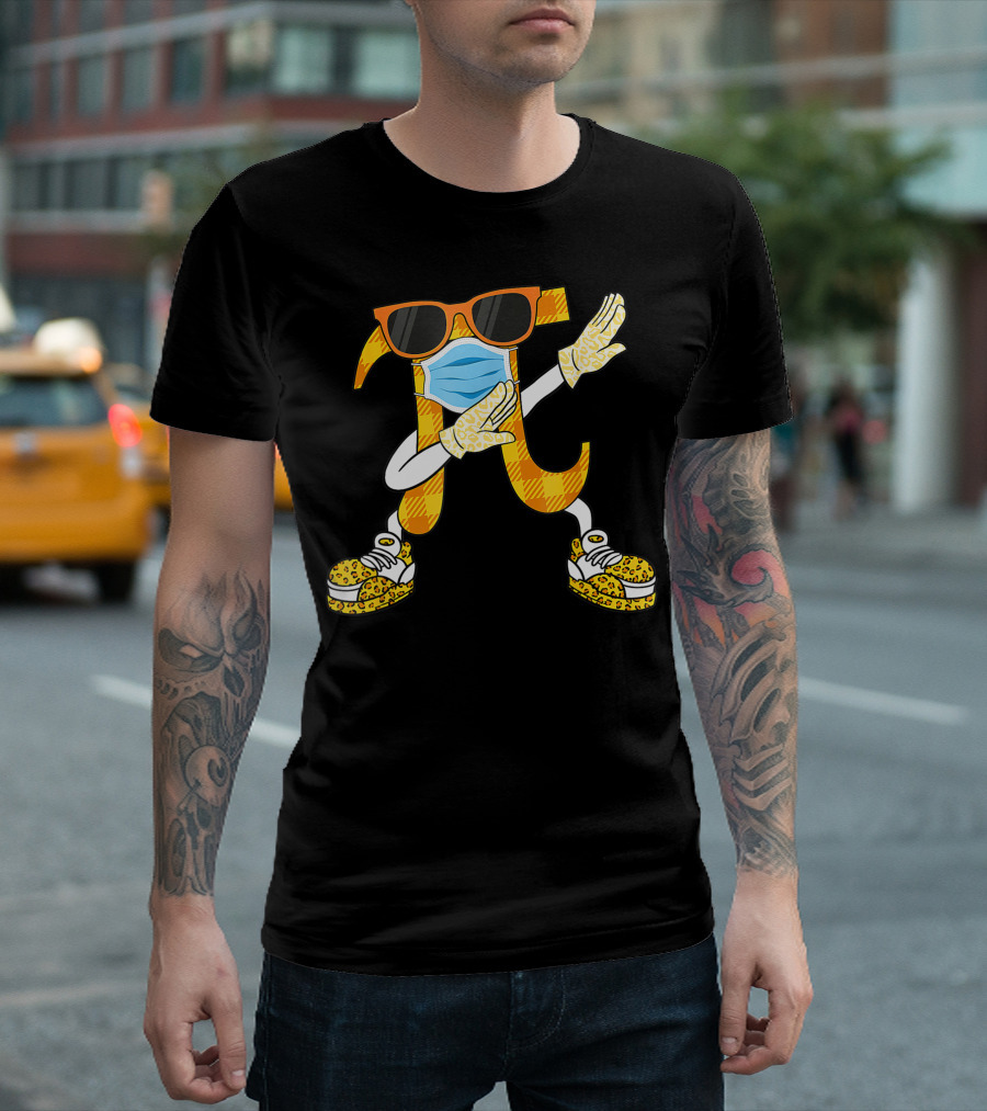 Dabbing Pi Happy Pi Day Wearing Mask Sunglasses Math Lover Checkerboard Sneakers T-Shirt