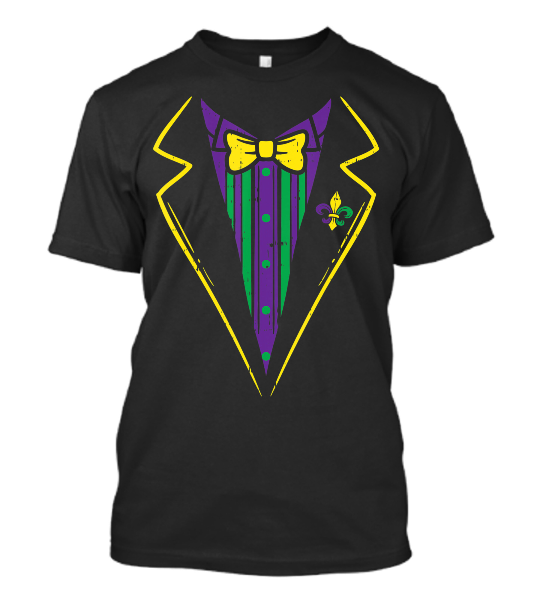 Lazy Tuxedo Bow Tie Fleur-de-Lis Mardi Gras Carnival Costume T-Shirt