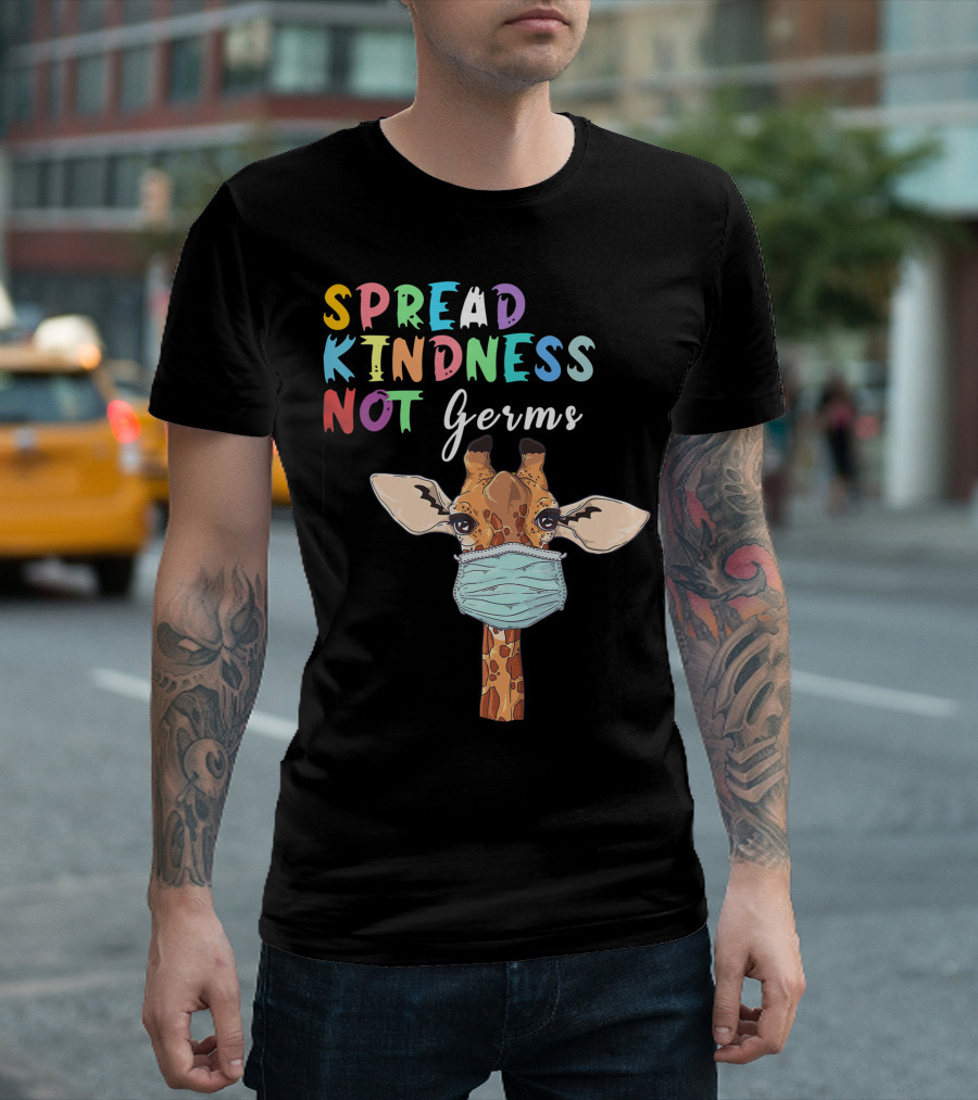 Spread Kindness Not Germs Cute Giraffe Lover Animal Wearing Mask T-Shirt