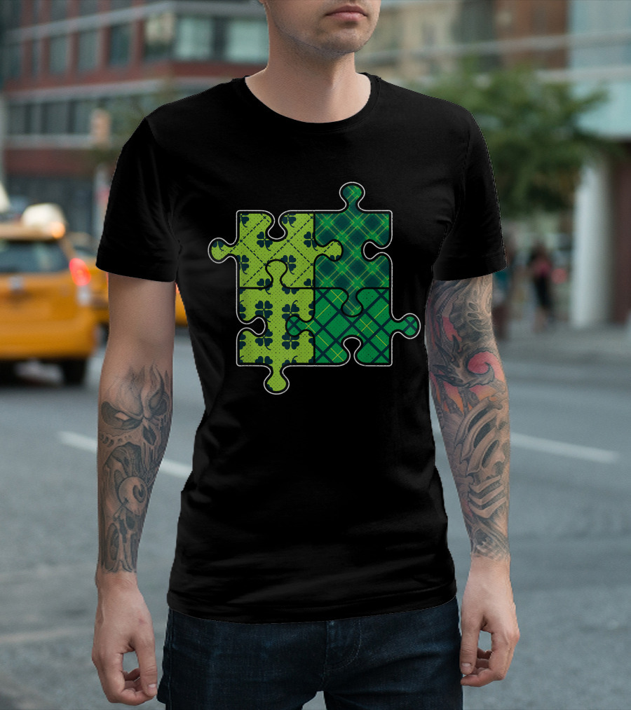 Autism Awareness Shamrock Puzzle St Patricks Day T-Shirt
