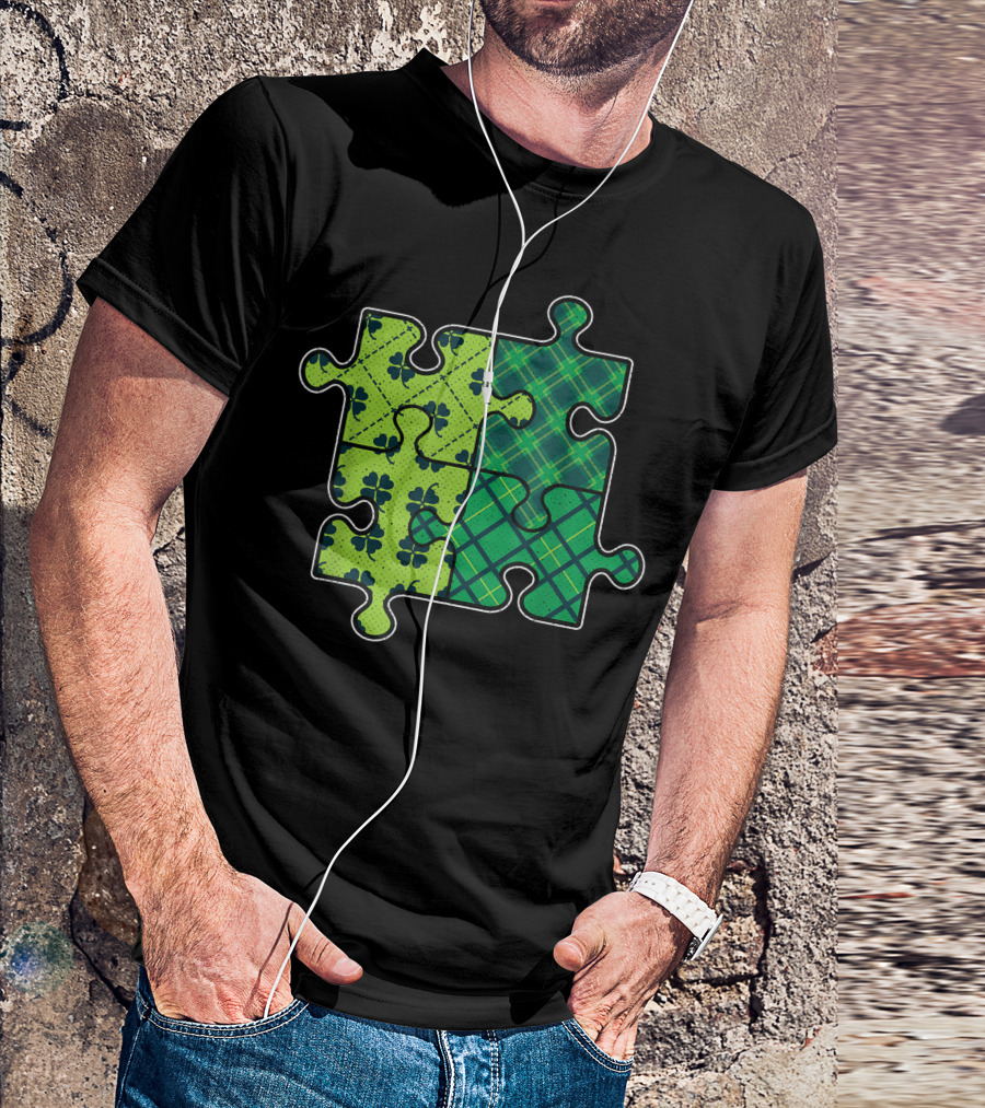 Autism Awareness Shamrock Puzzle St Patricks Day T-Shirt