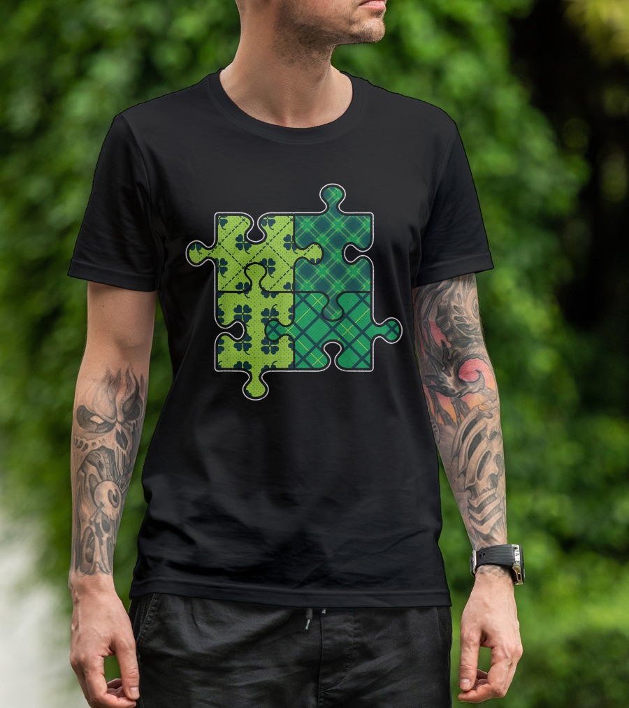 Autism Awareness Shamrock Puzzle St Patricks Day T-Shirt