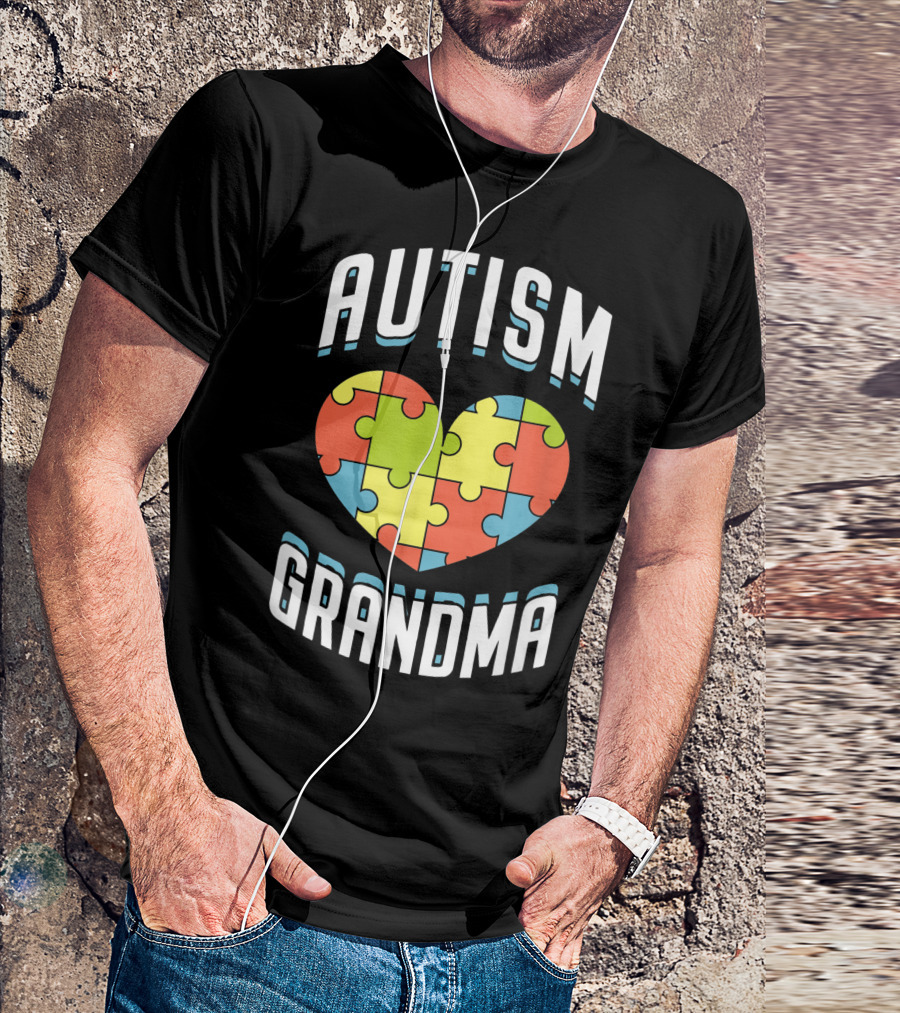 Autism Grandma Heart Puzzle Piece Autism Awareness Day Love T-Shirt