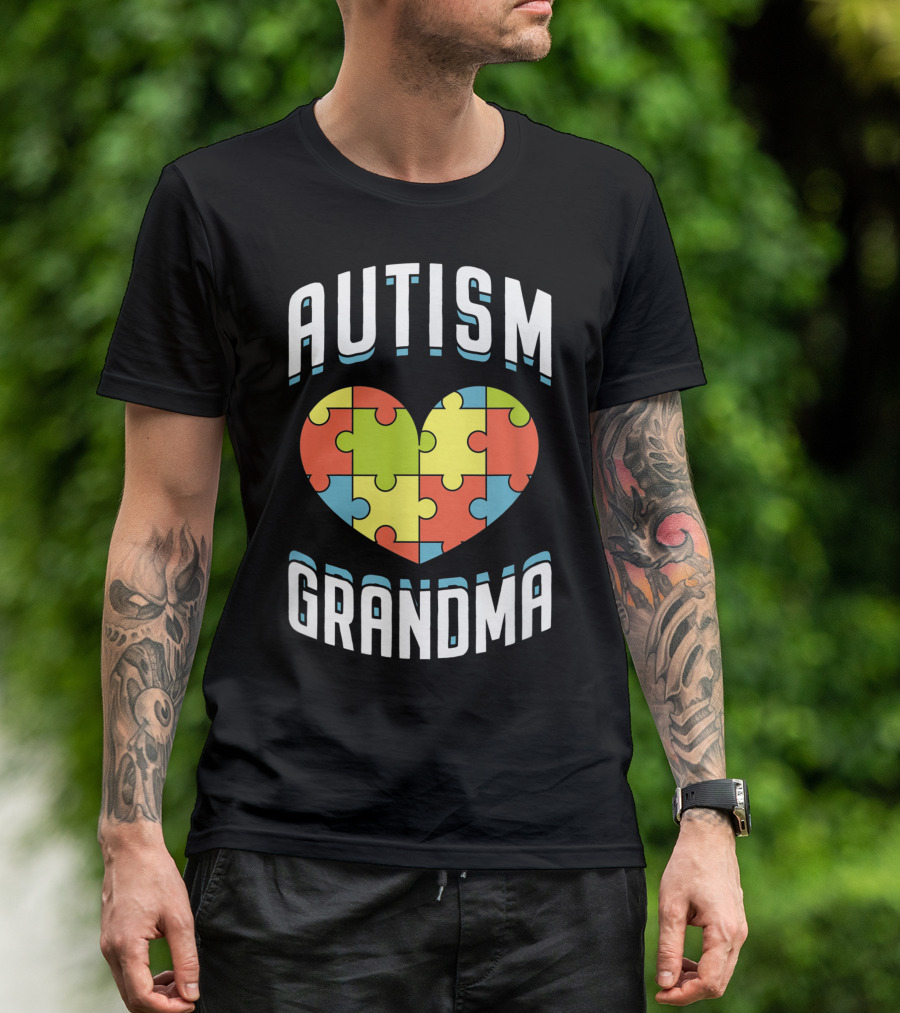 Autism Grandma Heart Puzzle Piece Autism Awareness Day Love T-Shirt