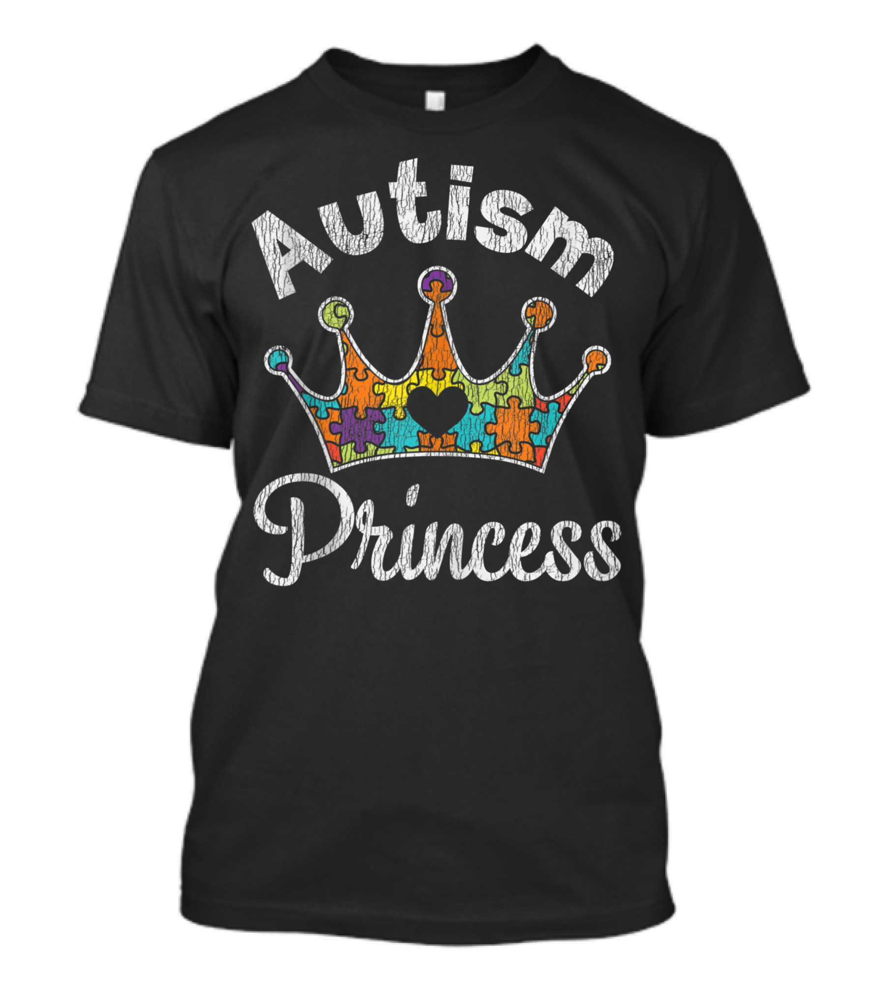 Autism Princess Daughter Family Autistic Kids Awareness Girl Crown Puzzle Heart T-Shirt