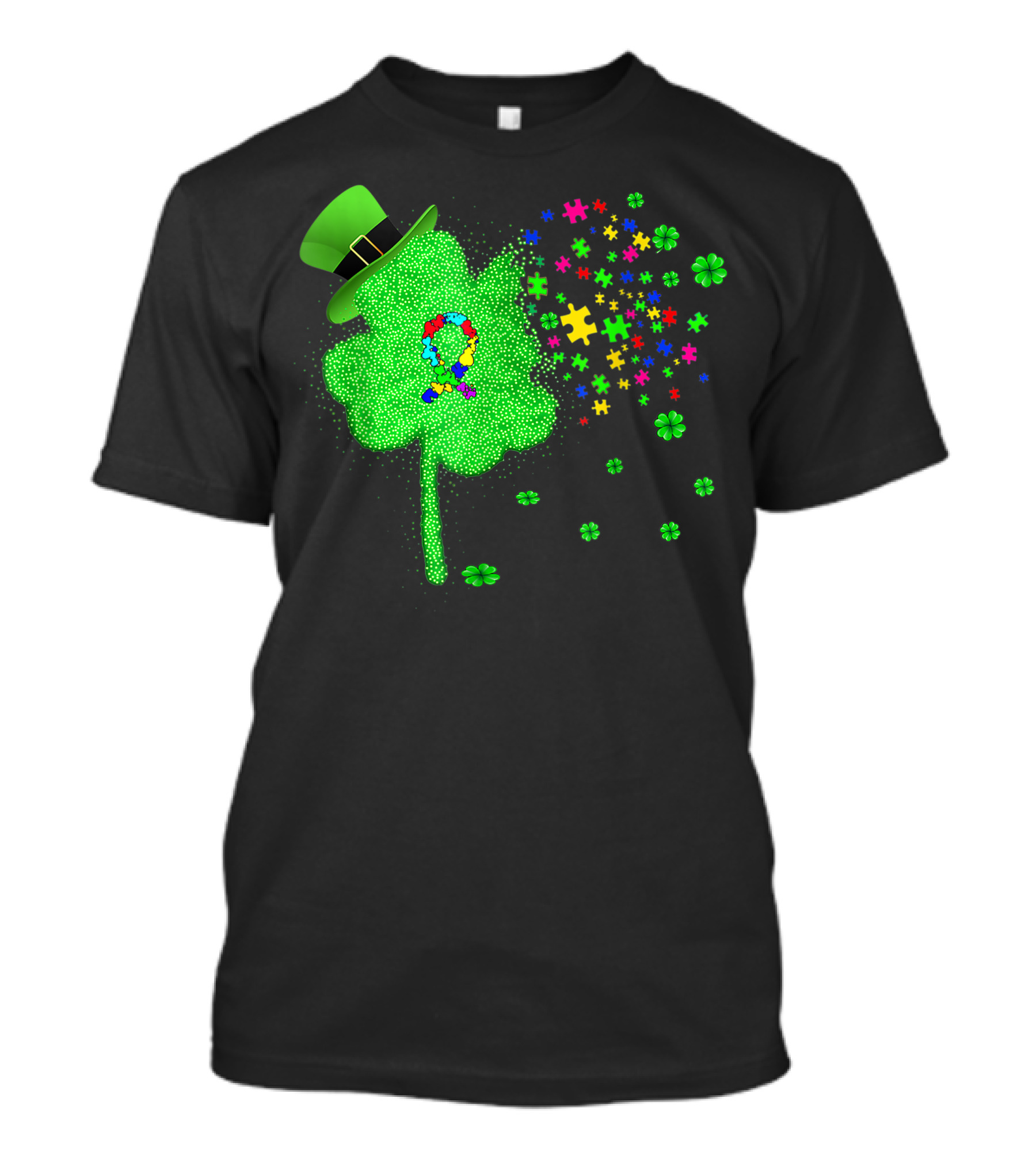 Autism Awareness St Patrick's Day Clover Puzzle Pieces Hat T-Shirt