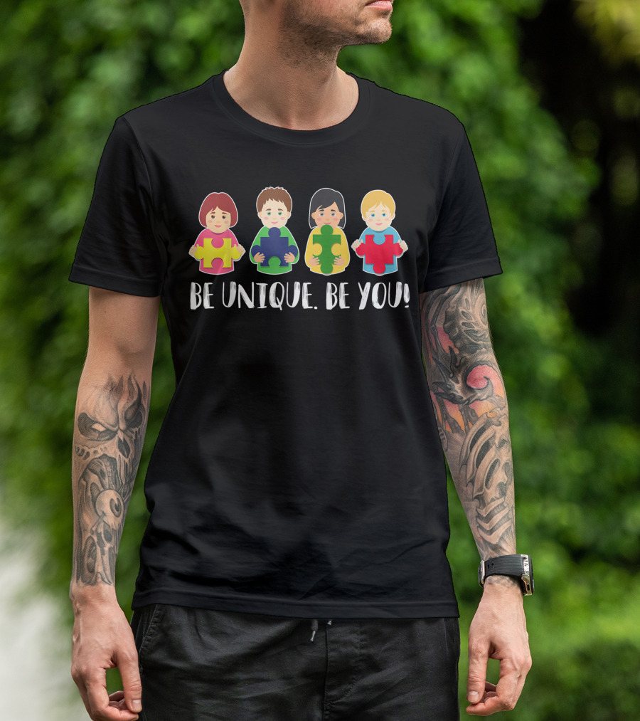 Be Unique Be You Puzzle Autism Awareness Kids Holding Pieces T-Shirt