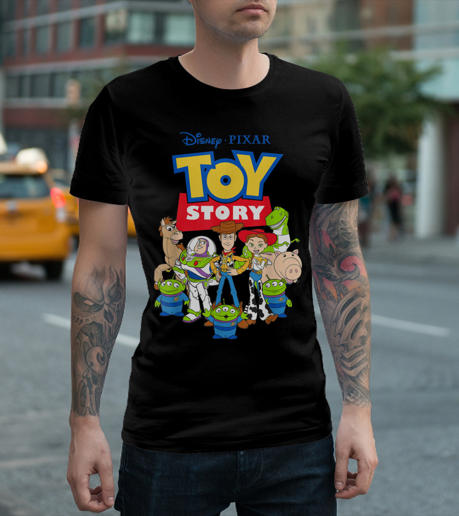 Disney Pixar Toy Story Buzz Woody Jessie Rex Hamm Bullseye Green Aliens T-Shirt