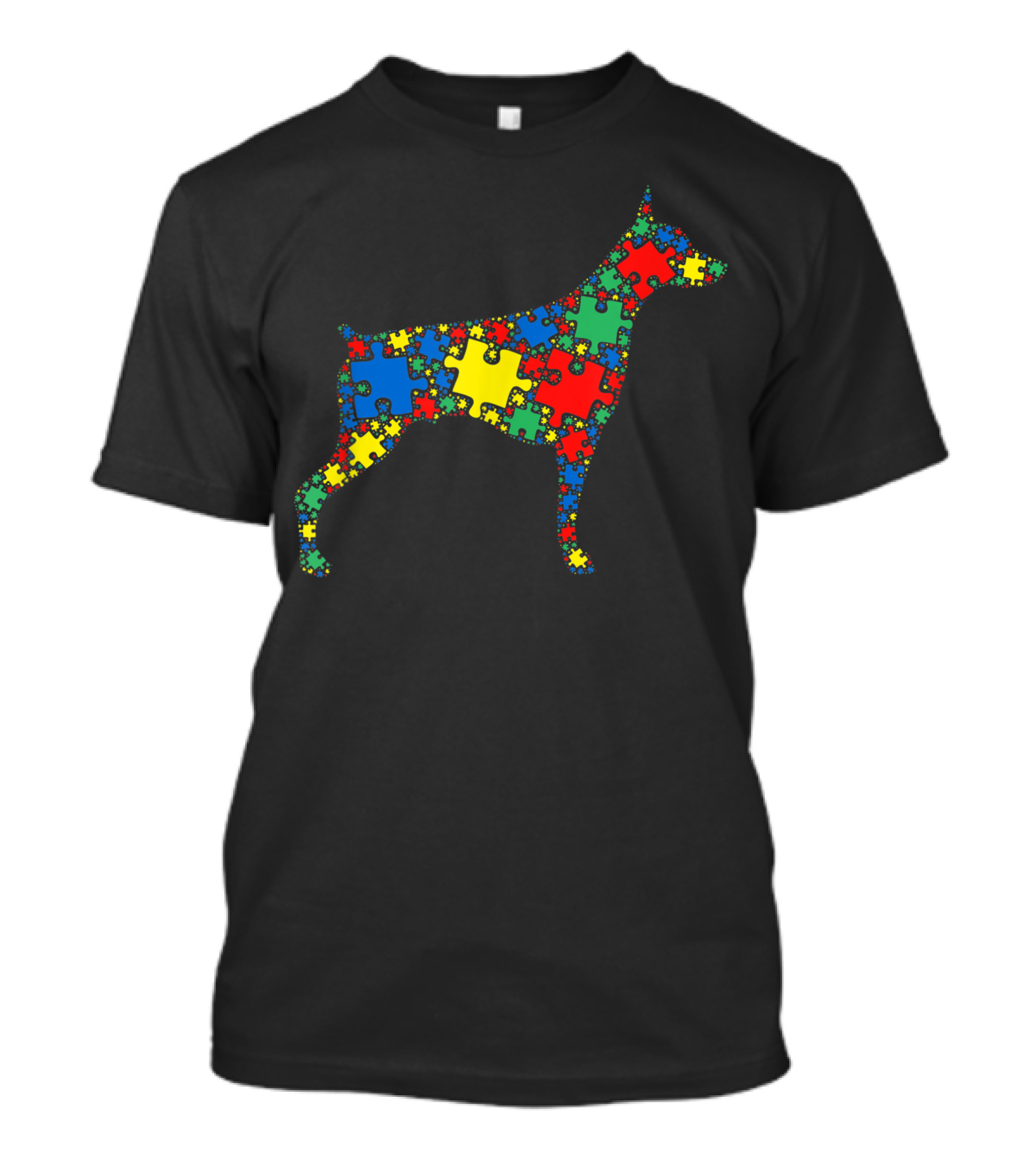Doberman Dog Autism Awareness Puzzle Pattern For Women Men Kids T-Shirt