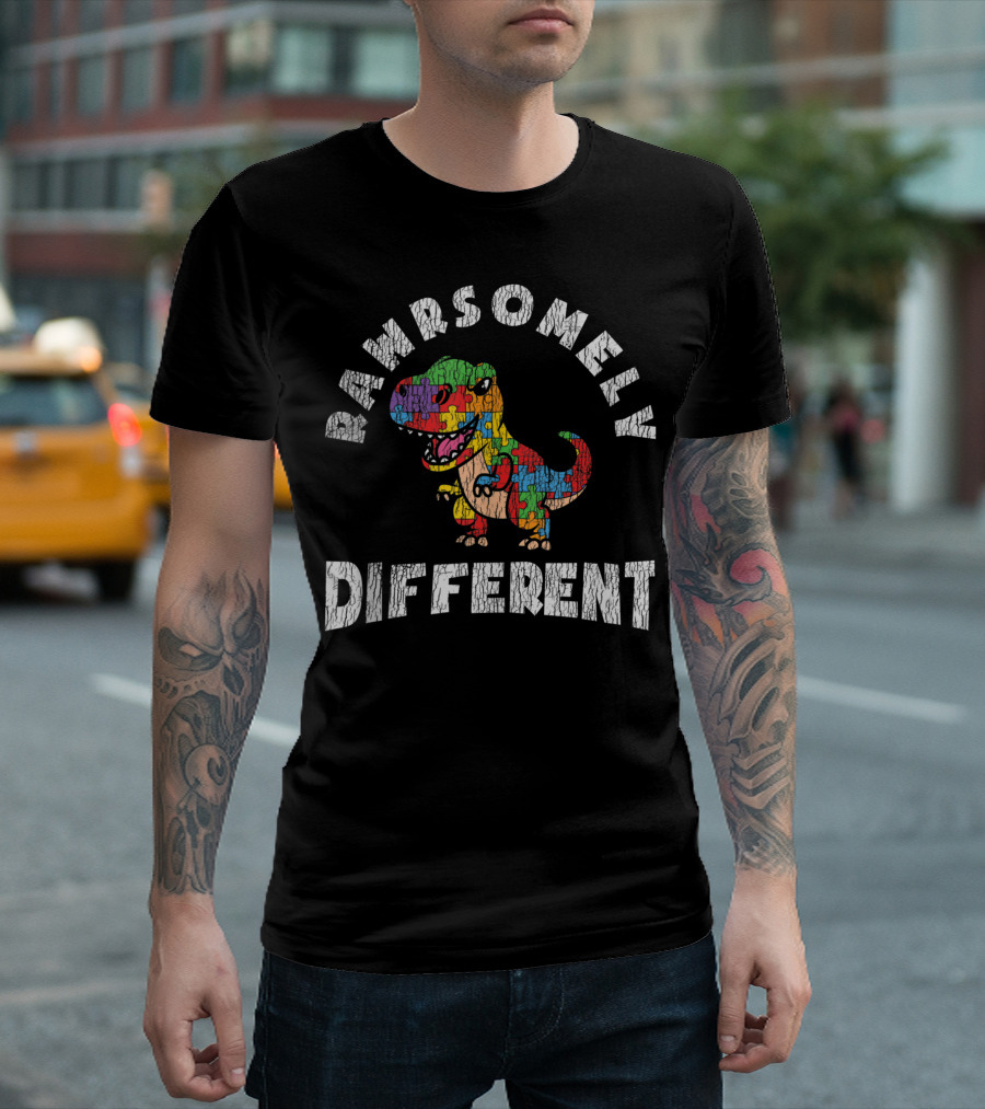 Rawrsomely Different Dinosaur Autistic Kid Autism Awareness Puzzle T-Rex T-Shirt