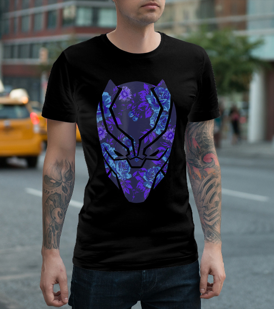 Marvel Avengers Black Panther Vibrant Floral Mask T-Shirt