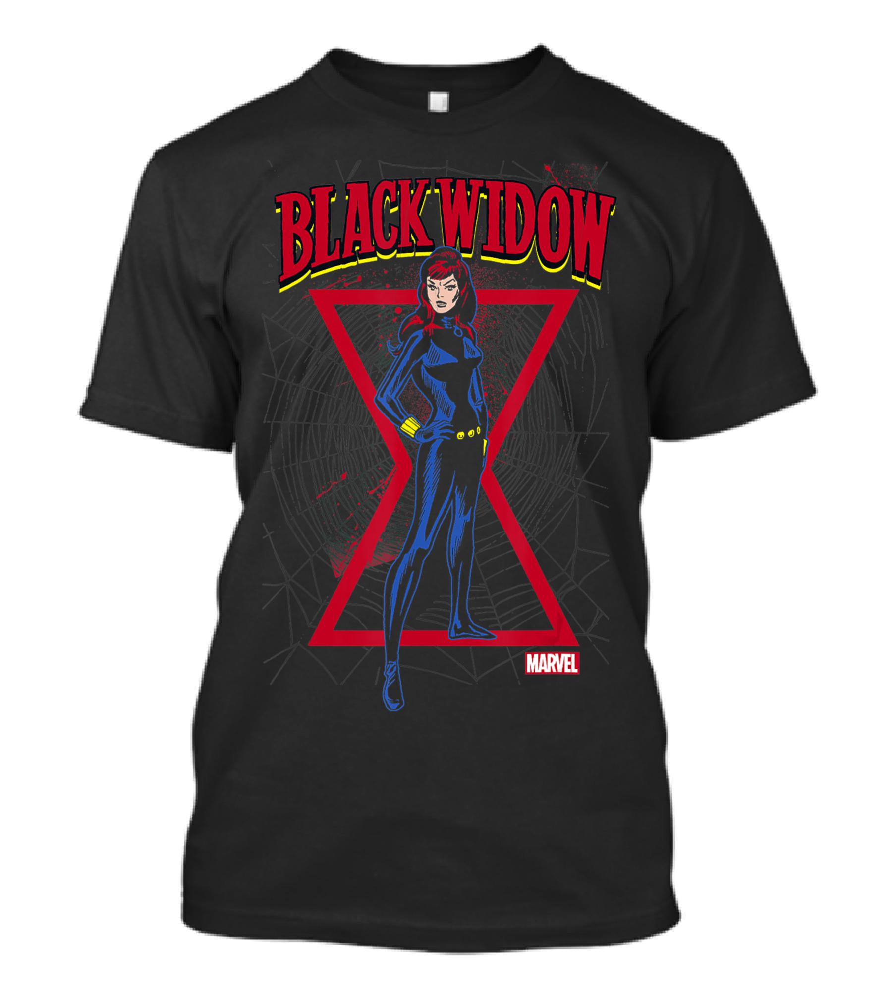 Marvel Black Widow Classic Comic Stance Spider Web Background T-Shirt