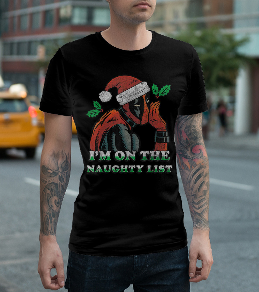 Deadpool Santa I'm on the Naughty List Marvel Secret T-Shirt