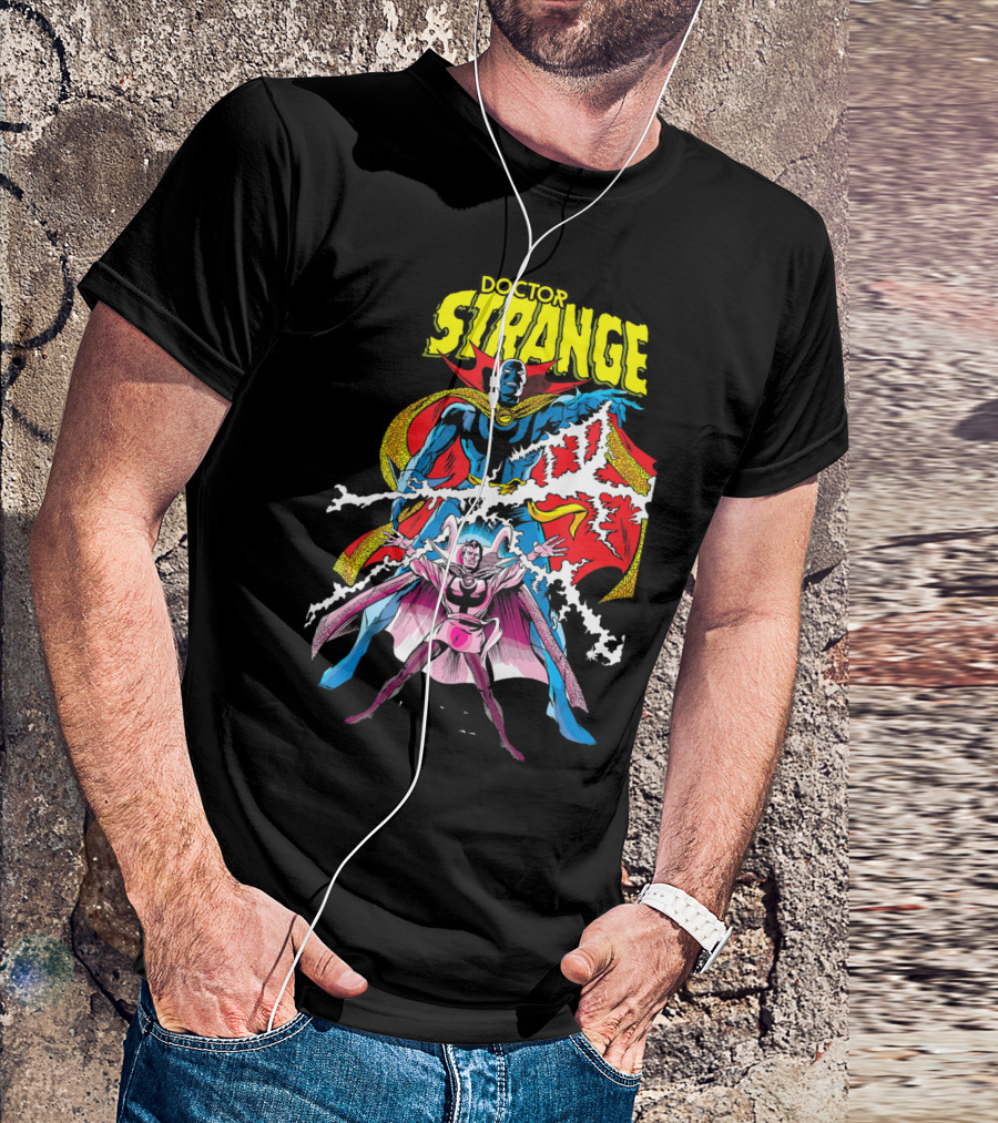 Marvel Doctor Strange Magic Lightning Comic Illustration Doctor Fate Crossover T-Shirt