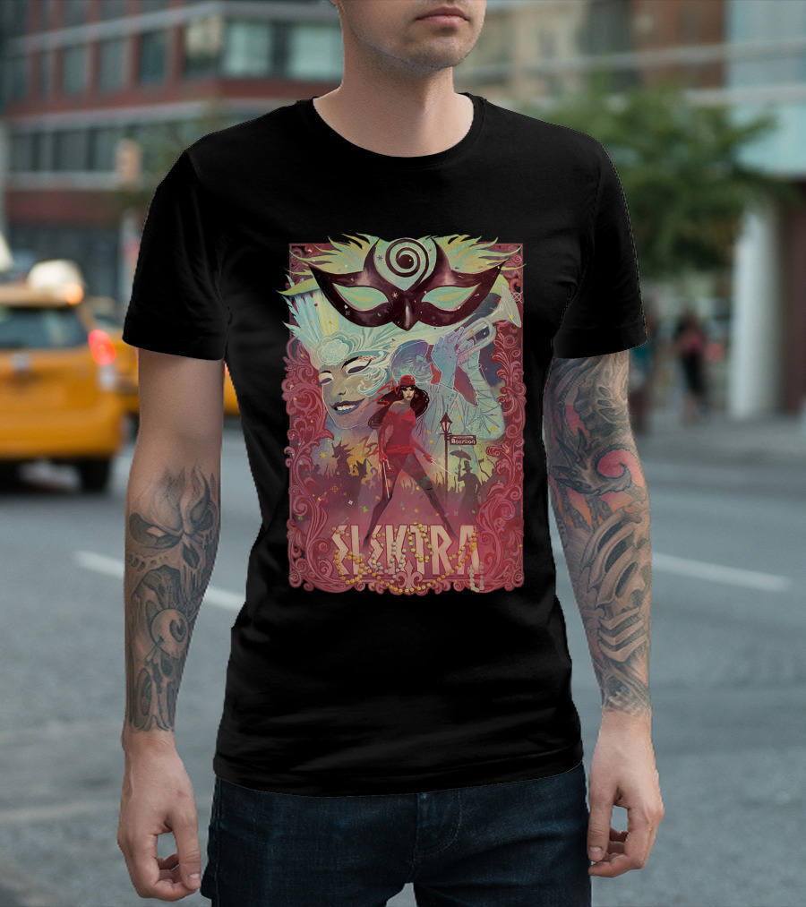 Elektra Marvel New Orleans Mardi Gras Mask and Bourbon Street T-Shirt