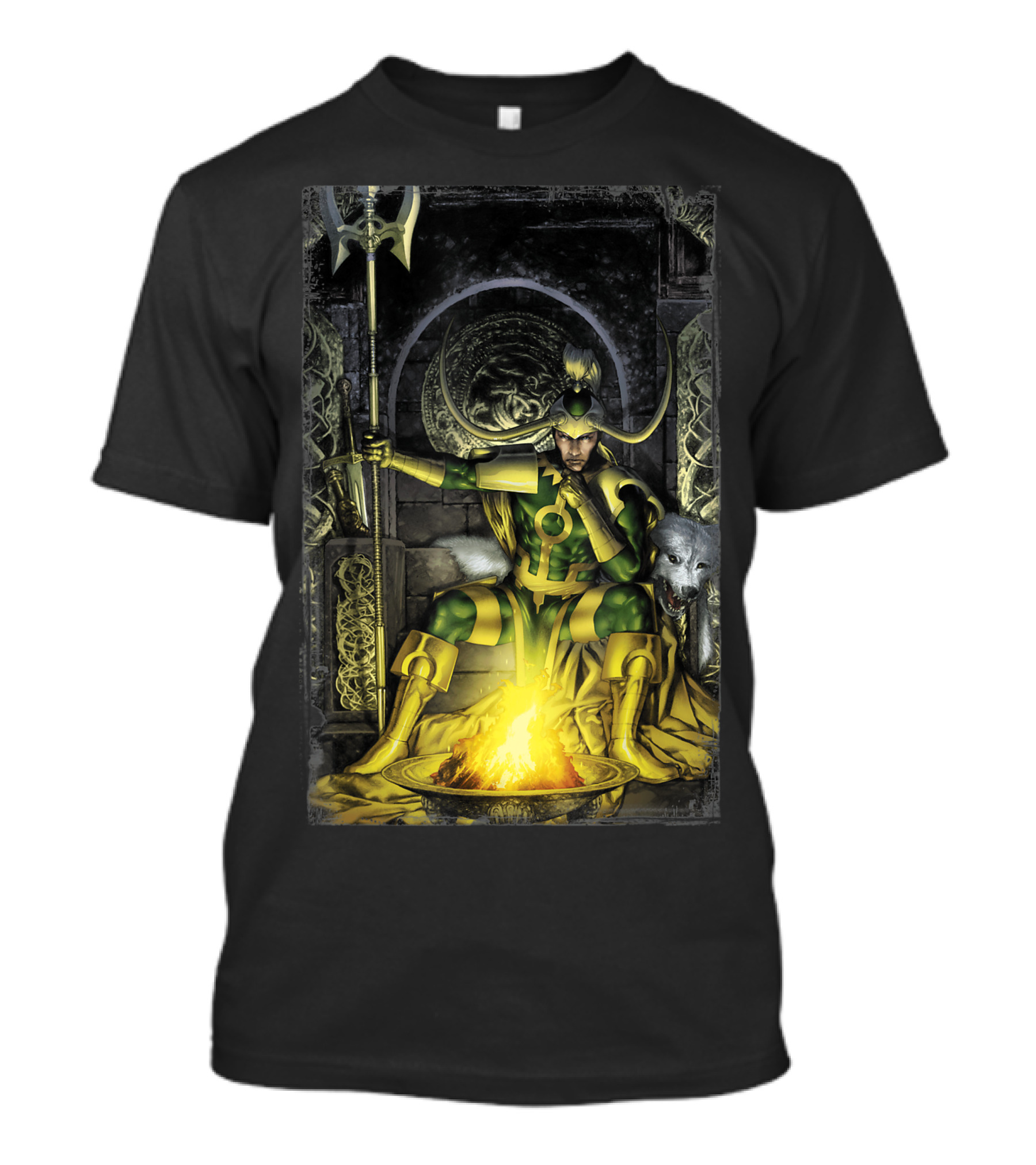 Marvel Loki Fenris Sitting Throne Bonfire Scene T-Shirt