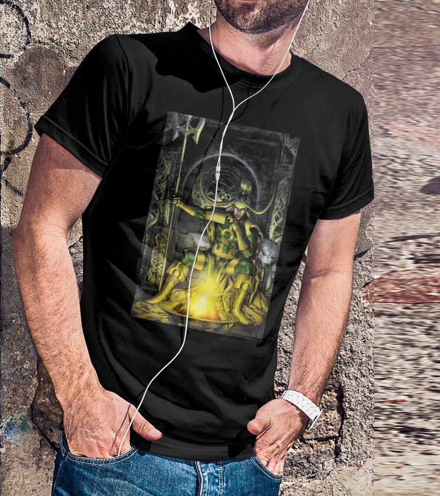 Marvel Loki Fenris Sitting Throne Bonfire Scene T-Shirt