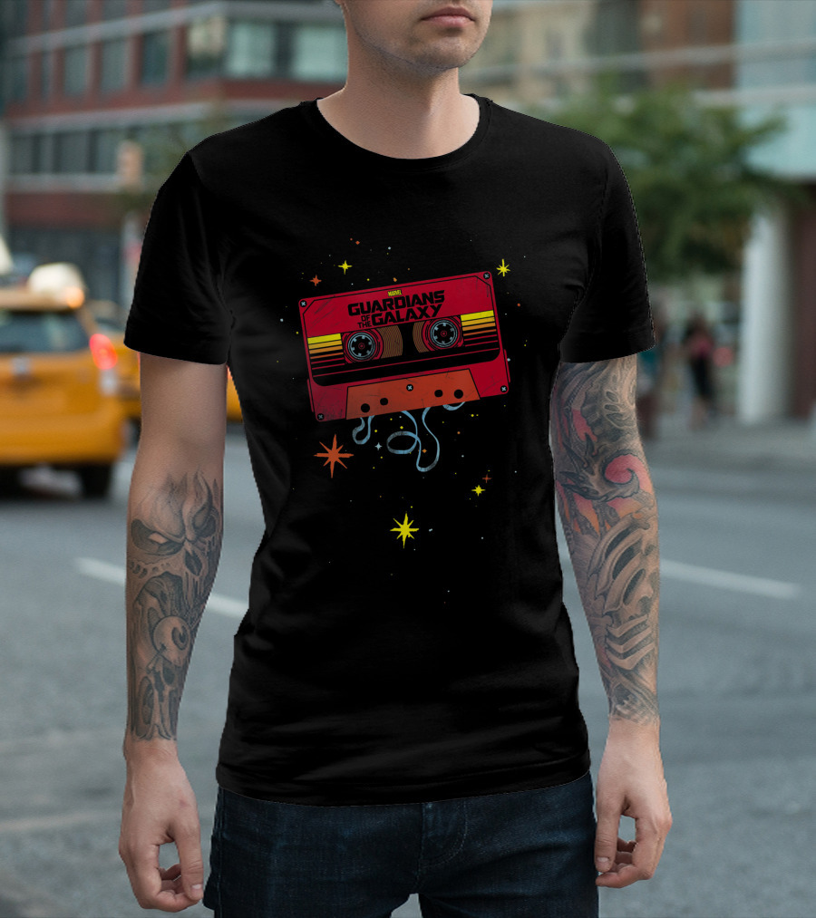 Marvel Guardians of the Galaxy Awesome Mix Tape Cassette Stars T-Shirt