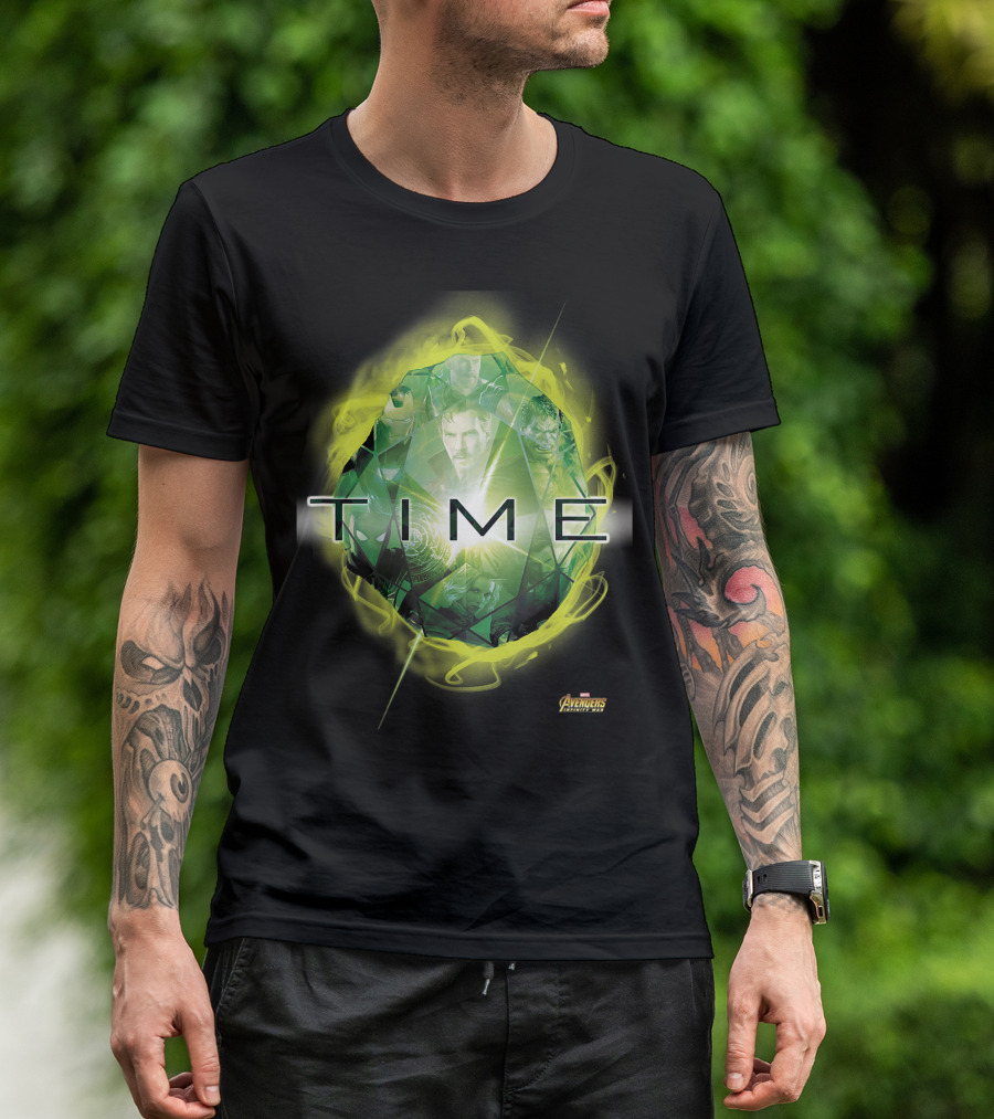 Avengers Infinity War Green Time Stone With Heroes Montage T-Shirt