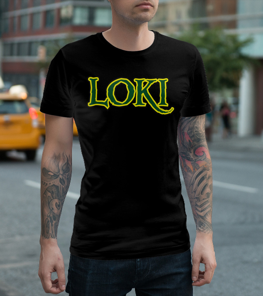 Marvel Loki Text Logo Green Yellow Outline T-Shirt
