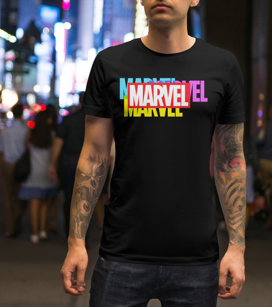 Marvel Multicolor Bold Overlapping Text T-Shirt
