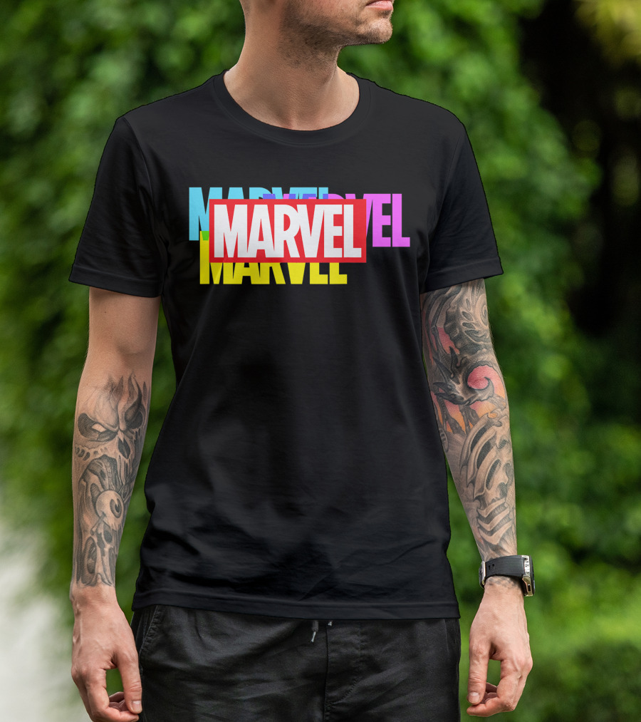 Marvel Multicolor Bold Overlapping Text T-Shirt