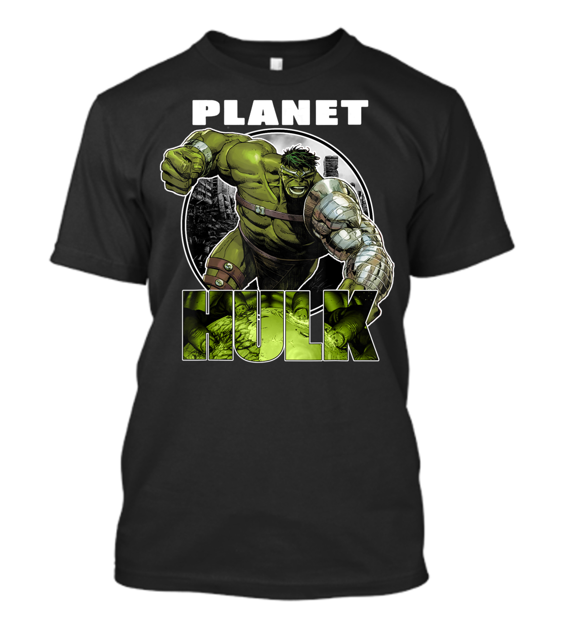 Marvel Planet Hulk Metal Arm Smash Action Scene T-Shirt