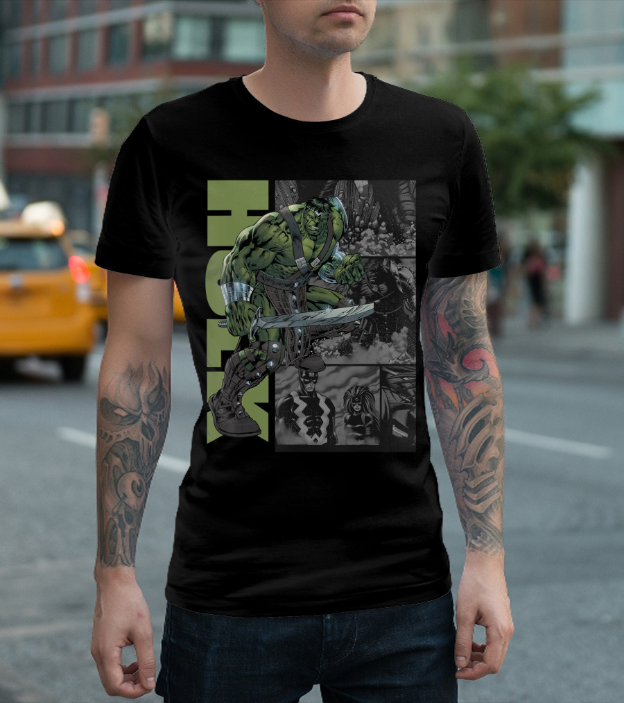 Marvel Planet Hulk Metal Arm Sword Panels Hulk T-Shirt