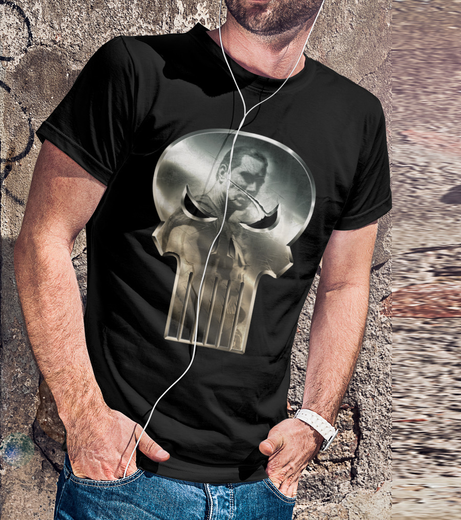 Marvel Punisher Steel Skull Reflection Heroic Image T-Shirt