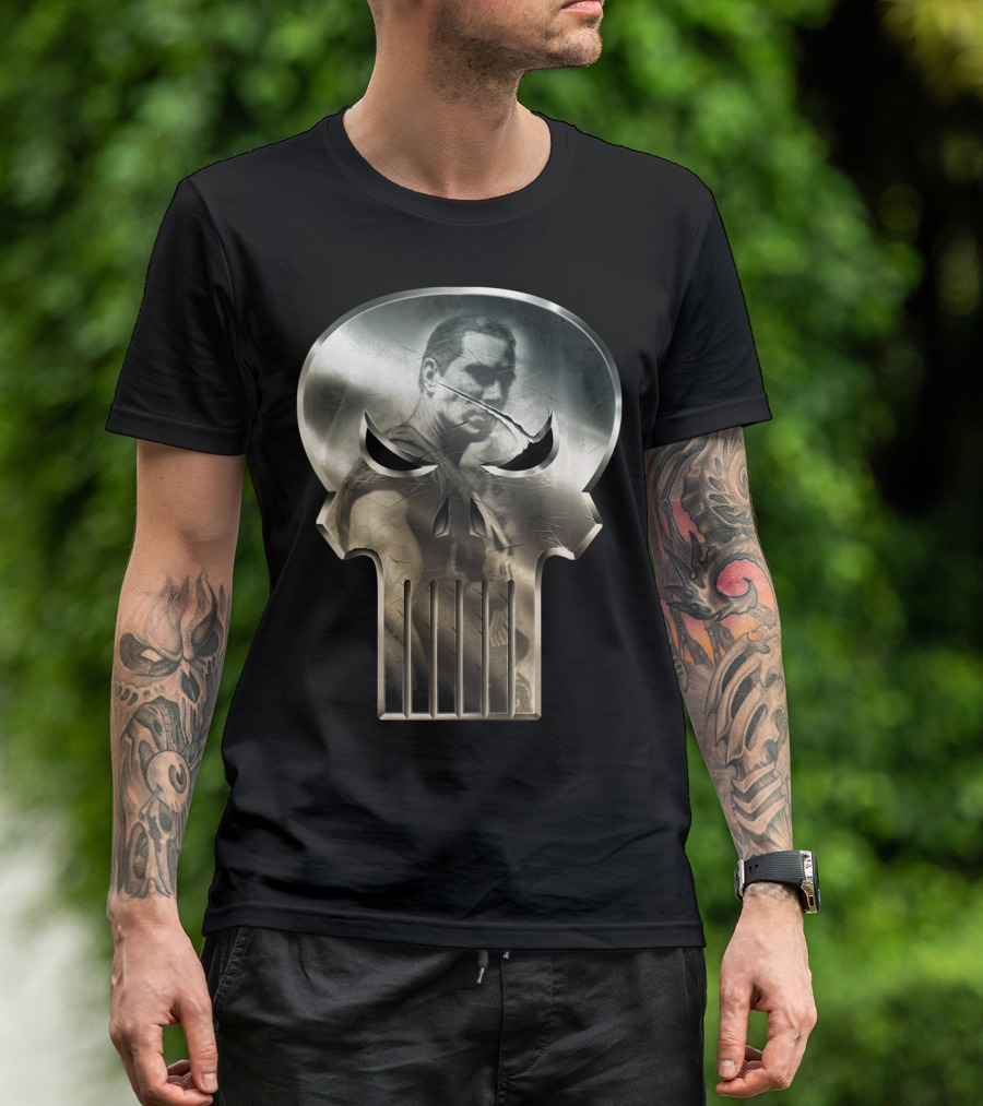 Marvel Punisher Steel Skull Reflection Heroic Image T-Shirt
