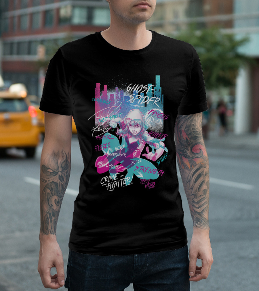 Ghost Spider Graffiti Fierce Hero Crime Fighter Strength Marvel Rising Secret Warriors T-Shirt