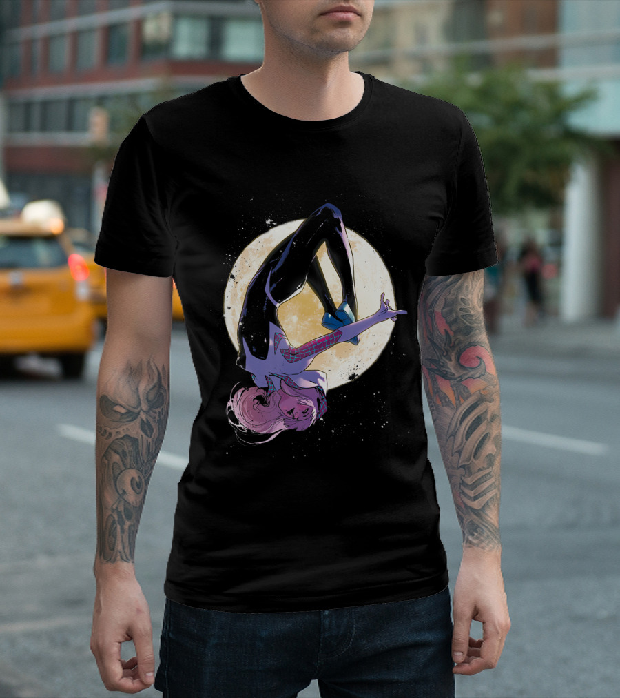 Marvel Spider Gwen Moonlit Flip Over The Full Moon T-Shirt