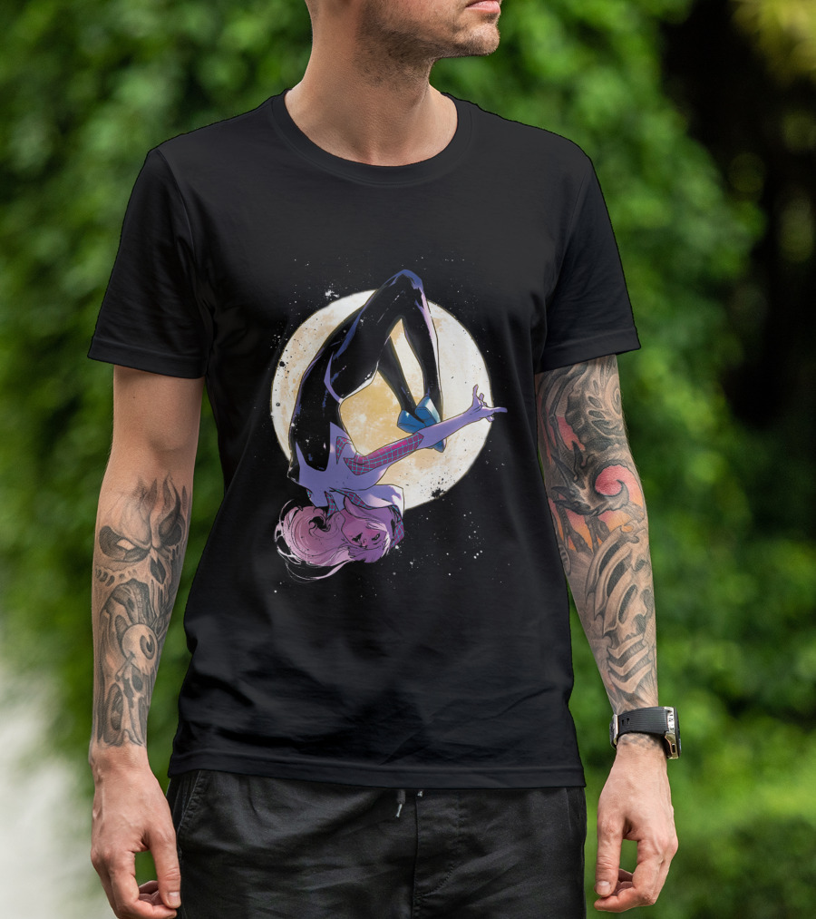 Marvel Spider Gwen Moonlit Flip Over The Full Moon T-Shirt