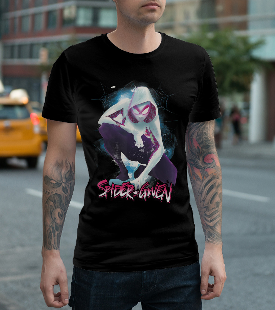 Spider Gwen Web Marvel Character Crouching Pose T-Shirt