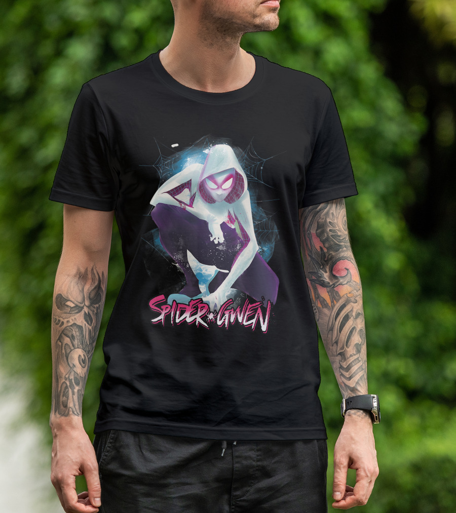 Spider Gwen Web Marvel Character Crouching Pose T-Shirt