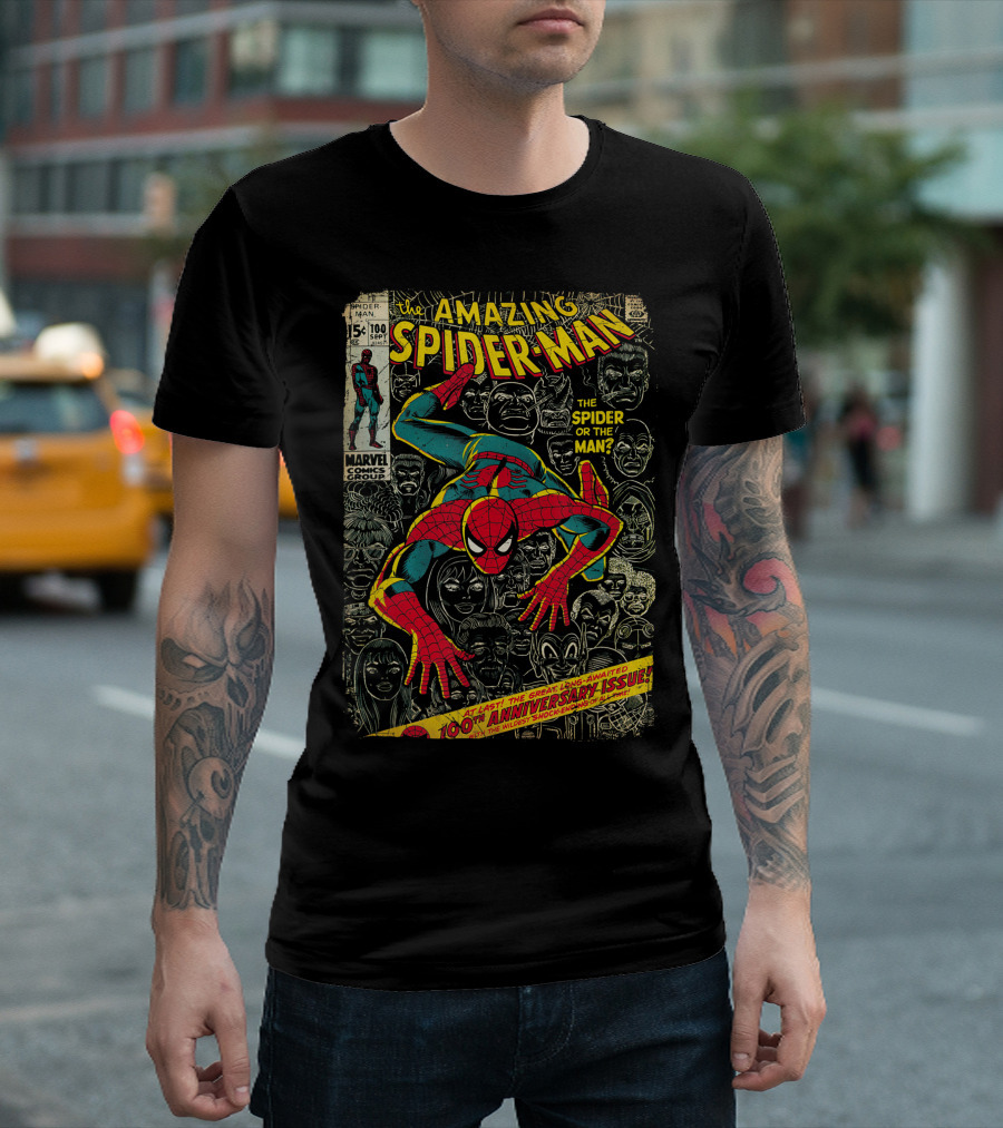 The Amazing Spider-Man 100th Anniversary Issue Marvel Comics Group The Spider or the Man T-Shirt
