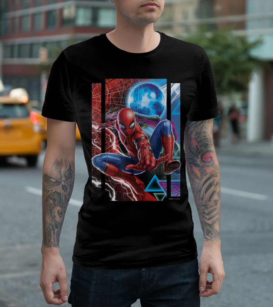 Marvel Spider Man Far From Home Mysterio and Spidey Action Scene T-Shirt